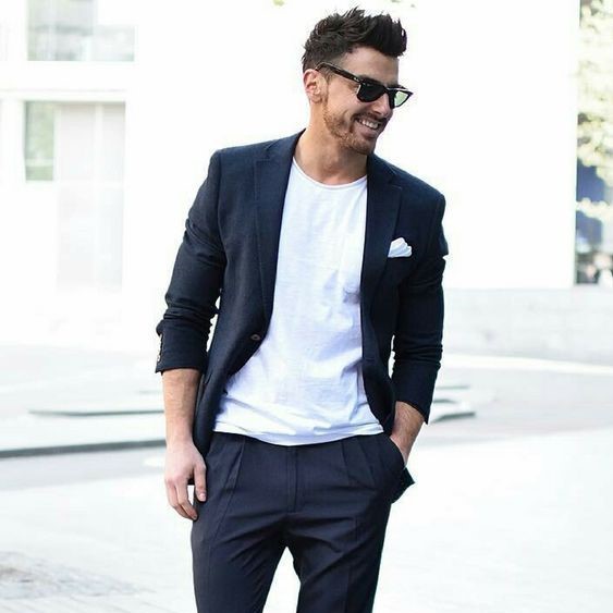 style casual chic homme blazer tee shirt blanc